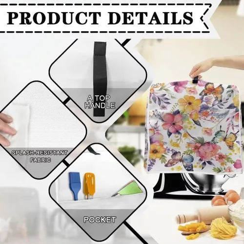 Miniatura 5 de Butterfly Kitchen Aid - Funda acolchada para batidora de pie, se adapta a todos los modelos de cabezal inclinable y elevador de tazón, tela