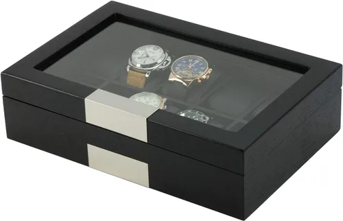 Miniatura 2 de TIMELYBUYS Caja organizadora de 10 piezas personalizada de madera negra con detalles de acero inoxidable