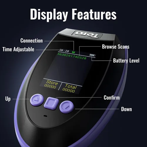 Miniatura 2 de Tera Escáner de Código de Barras Inalámbrico con Pantalla: Versión Pro 1D 2D QR con Teclado de Configuración, Cuna de Carga, Funciona con Bluetooth