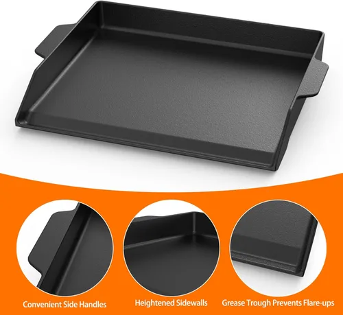 Miniatura 3 de Onlyfire Plancha universal de hierro fundido para parrillas de gas y horno de cocina, plancha plana de BBQ antiadherente con asas para cocinar al