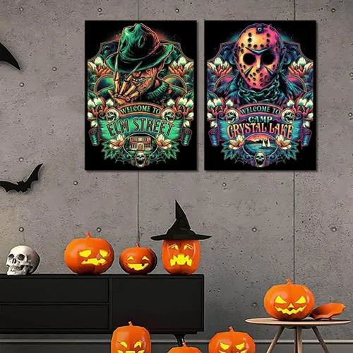 Miniatura 4 de Paquete de 6 pinturas de diamantes de Halloween para adultos, kits de arte de diamantes de terror 5D para adultos, puntos de diamante de perforación