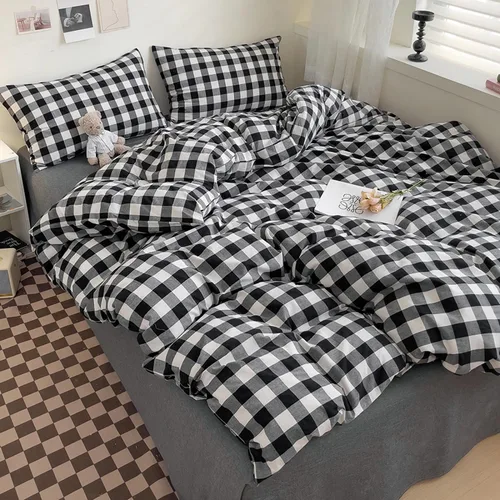 Miniatura 2 de DONEUS Juego de funda de edredón a cuadros 100% algodón lavado como lino súper suave y cómodo, juego de ropa de cama de 3 piezas a cuadros negros