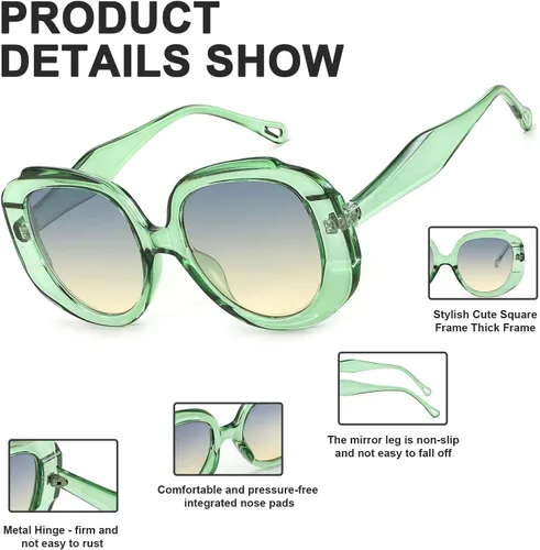 Miniatura 6 de WANWAN Gafas de sol redondas de gran tamaño para mujer, marco grande, gafas de sol retro de moda para hombres, vacaciones a la moda