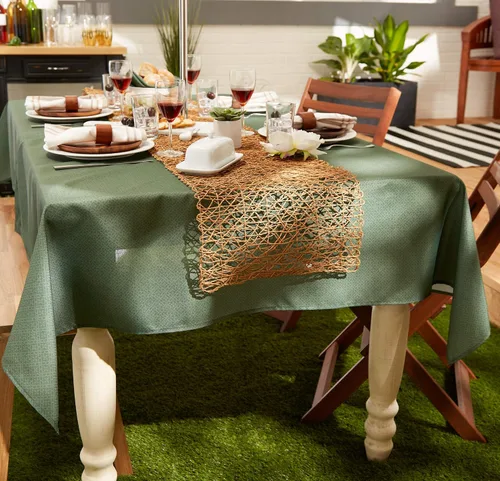 Miniatura 4 de DII Colección de mesa para interior/exterior con agujero para sombrilla con cremallera, lavable a máquina, celosía tonal, mantel, 60 pulgadas