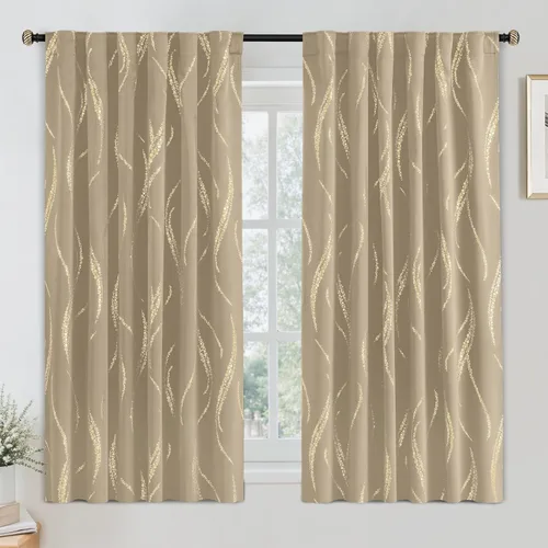 Miniatura 46 de Yakamok Cortinas opacas de 84 pulgadas de largo para sala de estar, con aislamiento térmico, patrón de líneas onduladas doradas, patrón de puntos