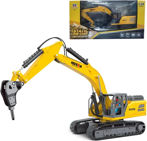 Gemini&Genius Juguete de excavadora de taladro, auto de máquina de demolición, juguete de vehículo de construcción a escala 1/35 de martillo de 1:35