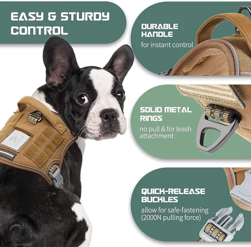 Miniatura 3 de BUMBIN Arnés para perros Medoum sin tirones, arnés táctico para perro, con asa, arnés de chaleco ajustable para perro, correa elástica de 6 pies