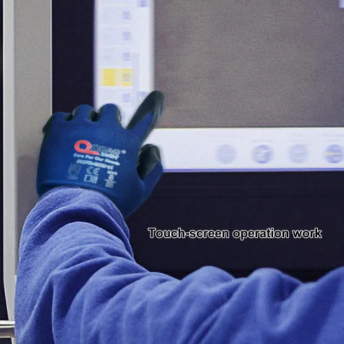 Miniatura 4 de Paquete de 3 pares de guantes de seguridad de trabajo táctiles de color azul marino, espuma de nitrilo recubiertos, uso general, trabajo mecánico