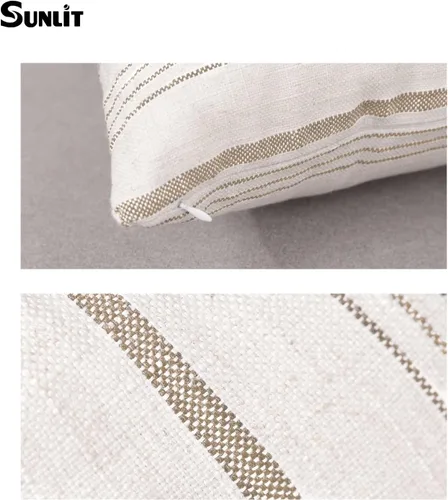 Miniatura 6 de Sunlit Juego de 2 fundas de almohada decorativas de granja, color crema/blanco roto con rayas marrones claras, fundas de almohada cuadradas