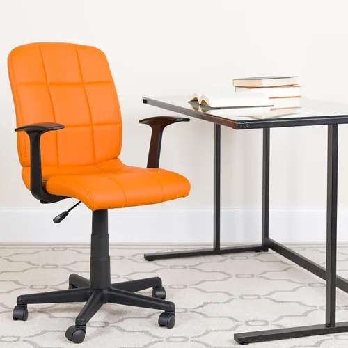 Miniatura 2 de Flash Furniture - Silla giratoria de respaldo medio de vinilo, acolchada, color negro Naranja