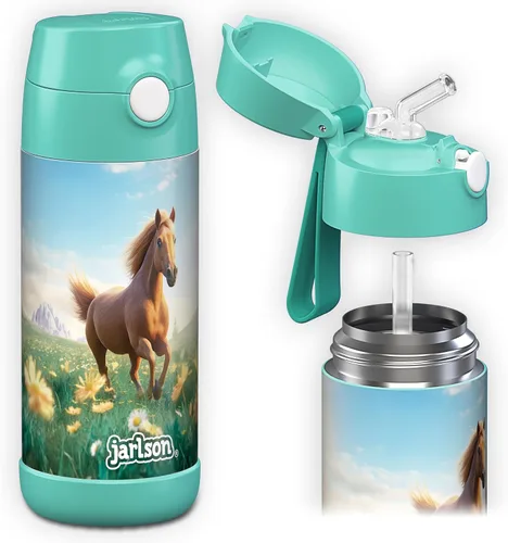 Miniatura 27 de Jarlson® CHARLI - Botella de agua para niños [12 onzas], botella térmica de acero inoxidable con pajilla, botella de agua aislada a prueba