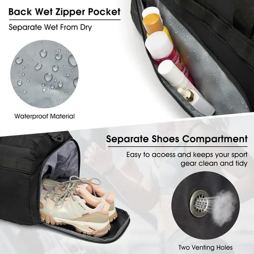 Miniatura 3 de G4Free Bolsa de gimnasio para mujeres y hombres, mochila de lona de 45 litros con compartimento para zapatos, resistente al agua, bolsa de viaje