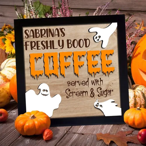 Miniatura 2 de Letrero personalizado de Freshly Boo D Coffee para Halloween, lindo letrero de madera de fantasma, letrero de boo, letrero divertido de Halloween