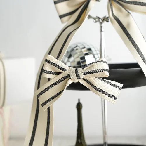 Miniatura 4 de MEEDEE Cinta de tela a rayas de algodón natural de 1 pulgada, cinta de rayas blancas y negras para manualidades, envoltura de regalos, decoración