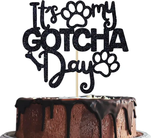 It's My Gotcha Day - Decoración para tartas con purpurina negra, feliz día de Gotcha, decoración de fiesta del día de adopción de mascotas