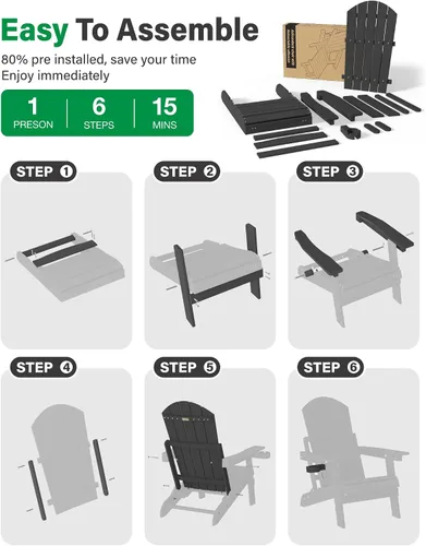 Miniatura 8 de YEFU Silla Adirondack con Otomana Retráctil: Juego de 2 Sillas Adirondack Plegables - Respaldo Ajustable de 5 Niveles con Reposapiés - Sillas