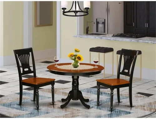 Miniatura 2 de East West Furniture HLPL3-BCH-W Hartland - Juego de cocina de 3 piezas que contiene una mesa redonda con pedestal y 2 sillas de comedor, 42 x 42