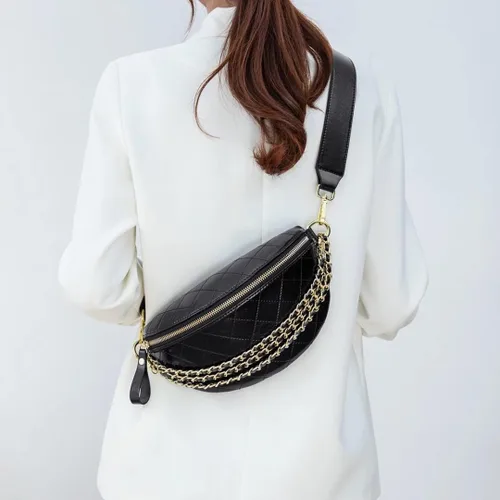 Miniatura 2 de Riñoneras para mujer, bolsa cruzada con correa ajustable para mujer, bolsa de cintura de cuero de moda, Negro -, Casual