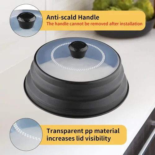 Miniatura 5 de Cubierta contra salpicaduras de microondas con bandeja de platos, cubierta de silicona para alimentos para microondas con mango antiquemaduras, tapa