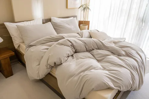 CozyTide Edredón Individual de Algodón, Ropa de Cama Suave con Sensación de Lino Sólido y Textura, Juego de Edredón de 3 Piezas Ligero y Esponjoso