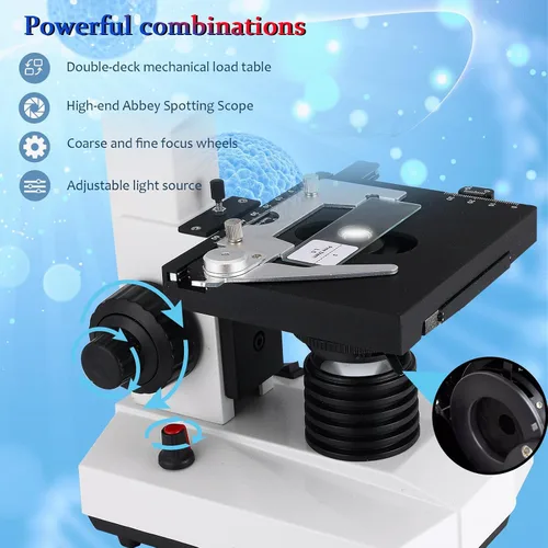 Miniatura 7 de Microscopio Trinocular Compuesto, aumento 40X-5000X, microscopio profesional de grado de investigación con cámara USB y plataforma mecánica