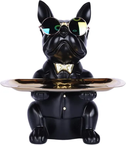 suruim Regalos de Bulldog Francés Portallaves Bandeja para Dulces Decoración del Hogar Estatua de Mayordomo de Resina Cuenco para Llaves Mesa de