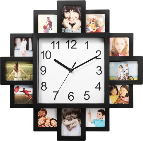 KOCASO Marco de fotos, collage de 12 imágenes, reloj de pared para colgar en la pared, decoración del hogar, haz tu propio reloj multifoto, punto de