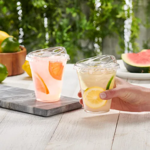 Miniatura 5 de GUSTO Vasos de plástico transparente con tapas [12 oz - 100 unidades] – Vasos desechables para bebidas de café helado con tapas sin pajilla para 12