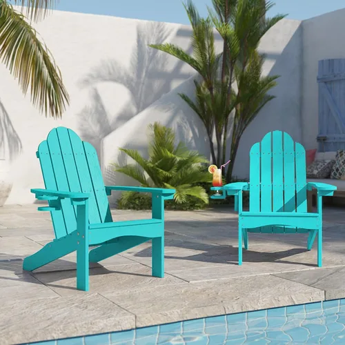 Miniatura 2 de LUE BONA HDPS Sillas Adirondack, 1 silla, patio exterior de larga duración para todas las estaciones, soporte para tazas oculto, 350 libras, azul