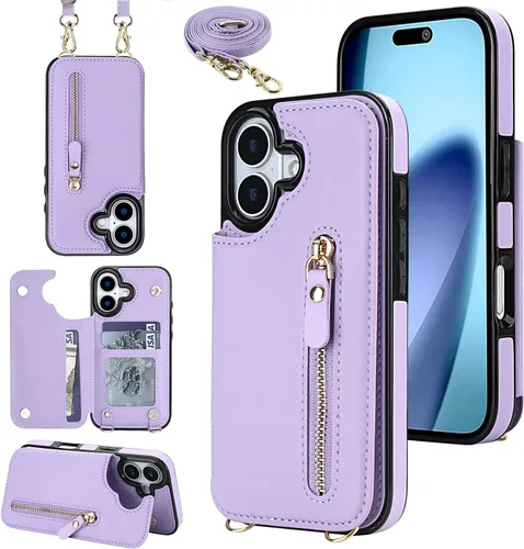 Miniatura 12 de Funda cruzada para teléfono iPhone 13 Pro Max de cuero con tarjetero, funda protectora extraíble, correa de cuero ajustable con botón, compatible