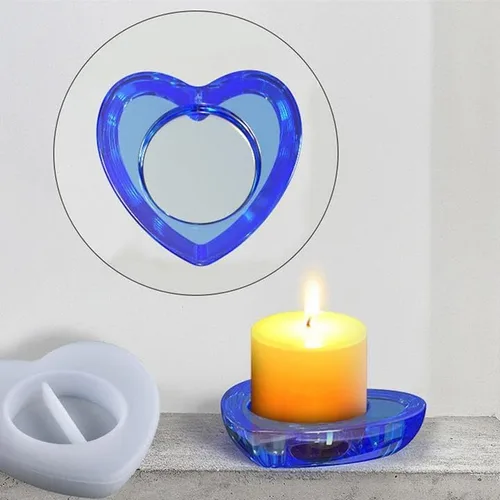 Miniatura 5 de Portavelas de resina para candelitas, forma de corazón, moldes de silicona de fundición epoxi para decoración de mesa del hogar