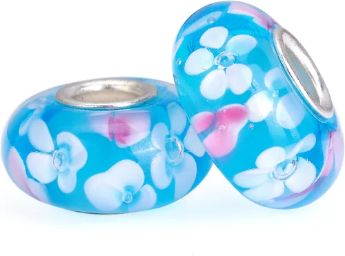 Miniatura 13 de RUBYCA Cuentas de cristal de Murano floral con núcleo de color plateado, ajuste europeo para hacer joyas, 6