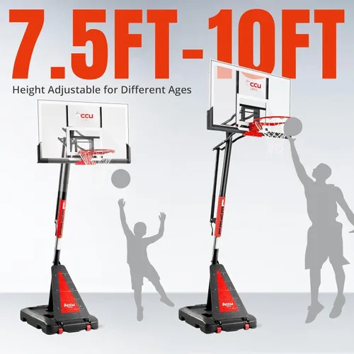 Miniatura 5 de ACCU LEVEL Arro de baloncesto con manivela para exteriores, 7.5-10 pies, ajustable, portátil, portería de baloncesto para jóvenes y adultos, 54