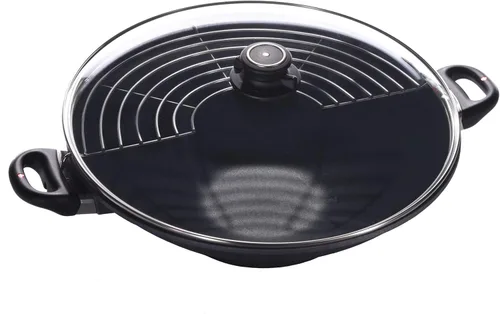 Miniatura 12 de Swiss Diamond Wok Wok HD antiadherente de aluminio recubierto de diamante de 12.5 pulgadas, 5.3 cuartos de galón, incluye tapa y estante de tempura