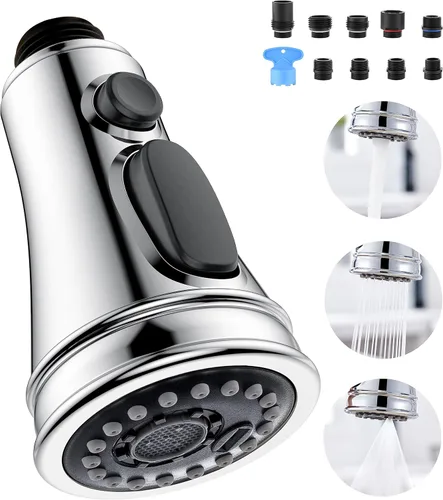 Miniatura 10 de Cabezal rociador de repuesto para grifo de cocina, con 15 adaptadores, rociador de grifo extraíble con boquilla de 3 funciones, bronce aceitado