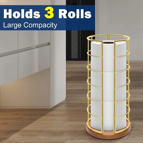 Miniatura 3 de NearMoon Soporte organizador de papel higiénico, almacenamiento para 3 rollos de papel higiénico, accesorio de baño de metal, soporte de rollo Dorado