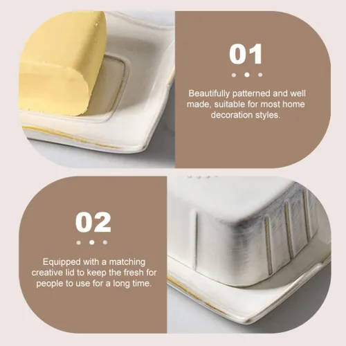Miniatura 3 de Hemoton Mantequillera de cerámica con tapa de 7.59 x 5.59 x 3.54 pulgadas, caja de mantequilla cubierta para cocina, alimentos, servir queso