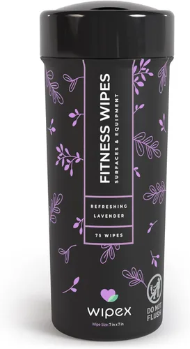 Wipex Limpiador de esterillas de yoga y toallitas de fitness, limpiador natural de equipos de gimnasio de lavanda y vinagre, 75 toallitas de