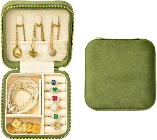 Joyero de viaje, pequeño joyero de terciopelo de felpa para mujeres y niñas, organizador portátil de joyería para anillos, aretes, collares,