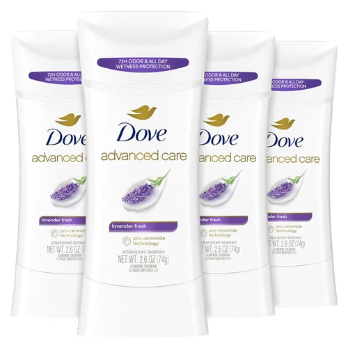 Dove Advanced Care - Desodorante antitranspirante en barra Lavanda Fresca 4 unidades para ayudar a reparar la barrera de la piel, control del olor y
