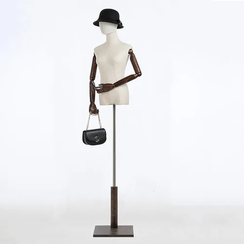 Miniatura 5 de Forma de vestido de torso de maniquí femenino, soporte de maniquí con cabeza, brazos de madera y base para coser ropa, joyas, altura ajustable de 47