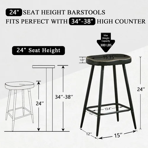 Miniatura 2 de FIRAVOE Juego de 2 Taburetes de Bar, Taburetes de Bar Modernos de 24" de Altura de Mostrador, Taburetes de Montar sin Respaldo de Cuero Sintético