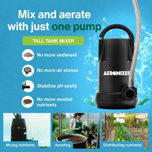 Miniatura 3 de Aeromixer High 3/4 HP Bomba sumergible mezcladora + aireación - Bomba de agua sumergible para mezcla de nutrientes y aireación, bombas de agua