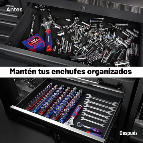 Miniatura 2 de WORKPRO - Organizador magnético de llaves de vaso, riel de llaves de aleación de aluminio de 3/8 de pulgada, soporte de llaves de gran resistencia