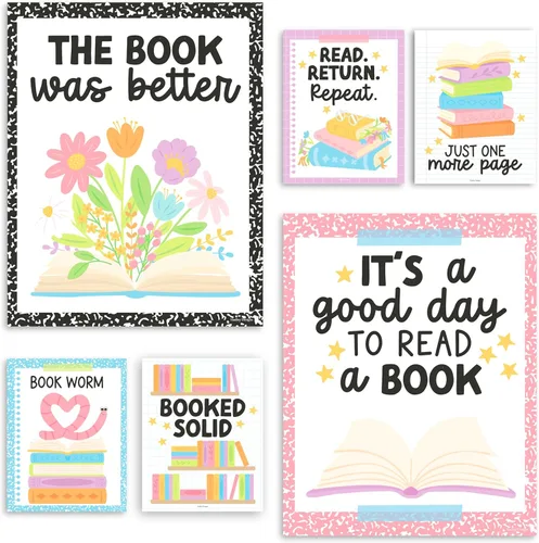 Miniatura 11 de Hadley Designs Pósteres de lectura para decoración de aula primaria y biblioteca, 6 decoraciones de esquina de lectura para decoraciones de aula