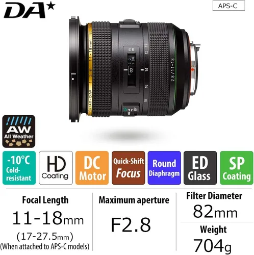 Miniatura 2 de HD PENTAX-DA★11-18mmF2.8ED DC AW Objetivo de zoom ultra gran angular 17-27.5mm (equivalente al formato de 35mm) Resistente a todas las condiciones