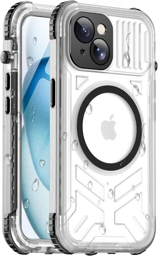 Funda impermeable para iPhone 15 con Magsafe, protector de pantalla, cordón, IP68 militar de cuerpo completo a prueba de golpes, para deportes