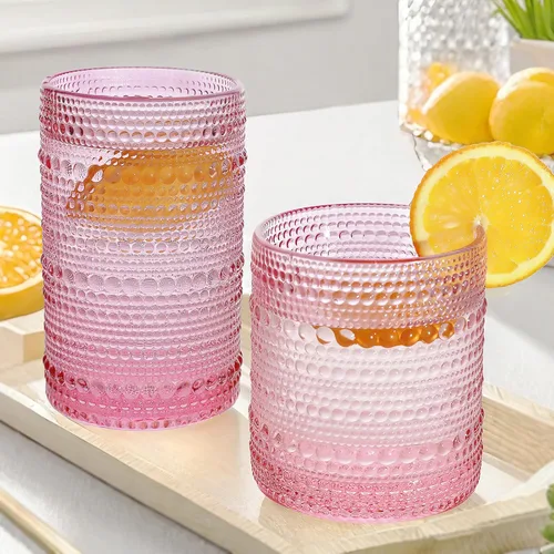 Miniatura 12 de Juego de Vasos de Beber Vintage Hobnail, Juego de Cristalería de 8 Vasos, Vasos Highball de 12 oz y 10 oz, Vaso Tumbler para Cócteles, Whisky, Jugo