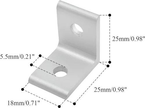 Miniatura 2 de 10 piezas 2020 soporte de esquina interior, conector de soporte de aluminio en forma de L de 2 agujeros para perfil de extrusión de aluminio 2020