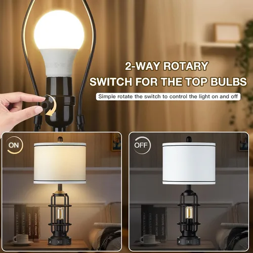 Miniatura 6 de Modern Table Lamps Set of 2, Industrial 3-Way Dimmable Bedside Lamp with USB A+C Ports & AC Outlet, 25" Touch Control Nightstand Lamp LED Night